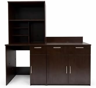 BREAKtime Breakroom Kitchenette Cabinet with 2-Door Storage, Mini Fridge Space & Upper Hutch, Microwave Space, Fully Assembled, 72" W x 24" D x 75" H, Appliances Not Included, Espresso by BREAKtime
