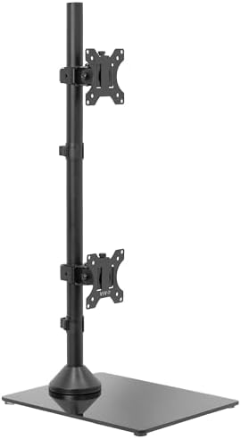 VIVO Dual Monitor Desk Stand with Tempered Glass Base, Free-Standing LCD Mount, Holds in Stacked Vertical Position 2 Ultrawide Screens up to 34 inches, Black, STAND-V002LG by VIVO
