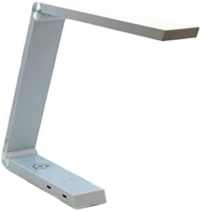 Multifunctional LED Desk Lamp with Dimmable Touch Controls, 15 Adjustable Light Settings, Wireless Charger, Dual USB Ports with Modern Minimalist Design for Bed and Living Rooms (Silver) by ZenLumen