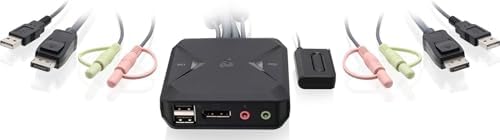 IOGEAR 2-Port USB DisplayPort Cable KVM Switch - 4K 30Hz - Remote Switch Button - Plug n Play - USB Expandable With USB Hub - 7.1 HD Audio - Mac Win - GCS52DP by IOGEAR