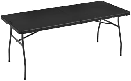 Amazon Basics Heavy Duty Portable Folding Table, 6 ft, Indoor & Outdoor, Fold-in-Half Design with Carrying Handle, for Events, Easy Folding and Storage, Black by AmazonBasics