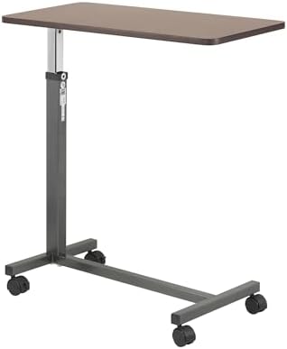Drive Medical Overbed Table with Wheels, Woodgrain Top, Silver Vein by DriveMedical