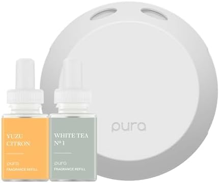 Pura - Smart Home Fragrance Device Starter Set - Pura 4 - Scent Diffuser for Home - Includes Fragrance Aroma Diffuser - Square Box, Yuzu Citron and White Tea No. 1 Scent Refills by Pura