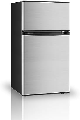 Saeoola Mini Fridge with Freezer, 3.2 Cu.Ft, 2 Doors Compact Mini Refrigerator with Separate Freezer for Dorm, Bedroom, Office, Apartment with 7-Level Temperature Control, Removable Shelves (Sliver) by Saeoola