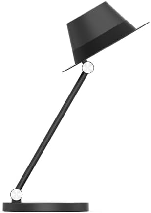 Modern LED Desk Lamp, Hat-Shaped Shade with Touch Control, Adjustable Arm, Matte Black,Wireless Charger by Unknown