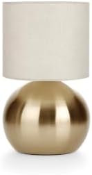 Modern Golden Small Table Lamp with Cotton Linen Shade, 6.2×6.2×10.4 inch LED Desk Light, One-Button Switch for Bedroom, Living Room, Nightstand, Includes Warm Light Bulb by LAMP