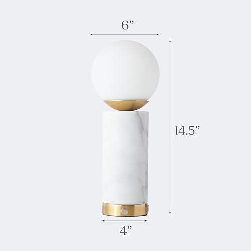 Brightech Aspen LED Table Lamp - USB Port Bedside Reading & Desk Lamp with Ambient Lighting - Marble Finish Globe Shade - Image 5