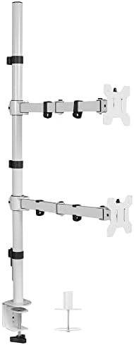 VIVO Extra Tall Vertically Stacked Dual Monitor Desk Mount Stand with 39 inch Stand-up Pole, Fully Adjustable Extended Arms, Fits 2 Screens up to 27 inches, White, STAND-V012TW by VIVO