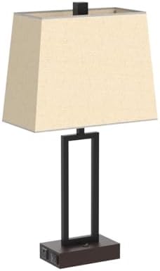 Lolikit Table Lamp for Bedroom Set of 2 with 2 USB Ports and AC Power Outlet, 23.5" Modern Bedside Lamp, Wood Nightstand Lamp with Linen Shade for Living Room Hotel Desk(LED Bulb Included) - Image 4