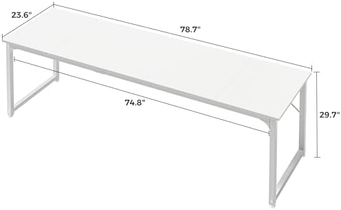 Huuger Computer Desk, 80 Inch Office Desk, Gaming Desk with Storage, Writing Desk Work Desk for Home Office, Study, Long Simple Desk, Large Legroom, Metal Frame, White - Image 3
