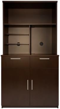 BREAKtime Breakroom Cabinet with 2-Door Base Storage & Upper Hutch, Microwave Space, Fully Assembled, 36" W x 24" D x 75" H, Appliances Not Included, Espresso by BREAKtime
