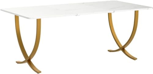 Tribesigns Executive Desk, 63” W x 31.5” D Large Office Desk, Modern Computer Desk Conference Table Meeting Room Table, Business Furniture for Home Office, White and Gold - Image 5