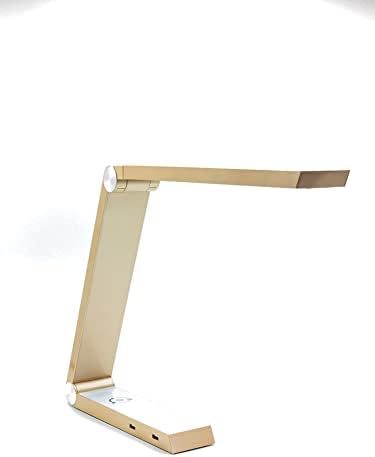 Multifunctional LED Desk Lamp w/Dimmable Touch Controls, 15 Adjustable Light Settings, Wireless Charger, Dual USB Port with Modern Minimalist Design for Dorms Bedroom and Living Room (Gold) by ZenLumen