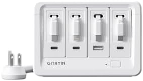 Gitryin 1 Micro USB, 1 Lightning, 2 Type-C Retractable Wall Chargers and 1 Power Strip, 12-in-1 Modular Charging Station by GITRYIN