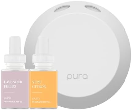 Pura - Smart Home Fragrance Device Starter Set - Pura 4 - Scent Diffuser for Home - Includes Fragrance Aroma Diffuser - Square Box, Lavender Fields and Yuzu Citron Scent Refills by Pura