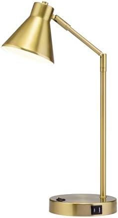 O'Bright Astrum - LED Desk Lamp with Dual USB Charging Ports, 100% Metal, 270 Degree Swivel Arms, Soft White Light (3000K), Bedside & Home Office Table Lamp, ETL Listed, Antique Brass Finish by OBright