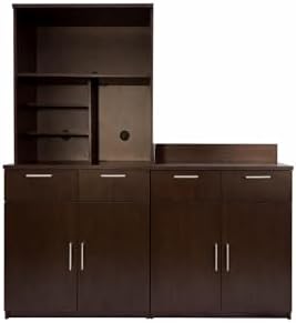 BREAKtime Breakroom Cabinet with 4-Door Base Storage & Upper Hutch, Microwave Space, Commercial-Grade, Fully Assembled, 72" W x 24" D x 75" H, Appliances Not Included, Espresso by BREAKtime