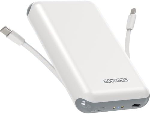 GOODaaa Portable Charger, 10000mAh Power Bank Built in Cables, 3 Outputs 1 Inputs for All Mobile Devices Slim Charging Bank, Small Thin Phone Charger, Airline Approved Travel Slim Compact Battery Pack by GOODaaa