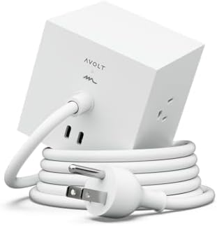 Avolt Square 1 Opal White Power Strip Cube, 5.9ft, 3 Outlets, 2 USB-C by Avolt