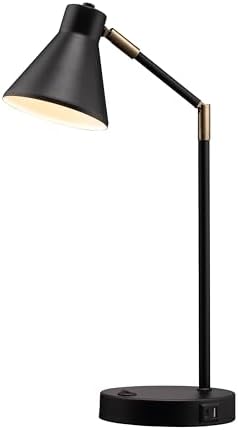 O'Bright Astrum - LED Desk Lamp with Dual USB Charging Ports, 100% Metal, 270 Degree Swivel Arms, Soft White Light (3000K), Bedside & Home Office Table Lamp, ETL Listed, Black by OBright