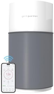 GermGuardian AirSafe+ XL Smart Air Purifier for Bedroom and Home - WiFi and App Enabled - 360-Degree True HEPA Filter - Filters Pet Dander, Dust, Smoke - Air Quality Monitor - AP3250 - Gray & White by GuardianTechnologies