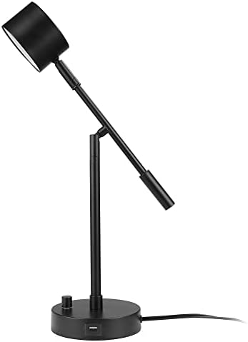 Globe Electric 52271 Aristocrat 16" Integrated LED Swing Arm Desk Lamp, Matte Black, Dimmable On/Off Rotary Switch at Base, 2.1A USB Port by GlobeElectric