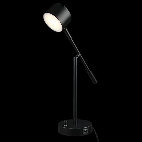 Globe Electric 52271 Aristocrat 16" Integrated LED Swing Arm Desk Lamp, Matte Black, Dimmable On/Off Rotary Switch at Base, 2.1A USB Port - Image 2