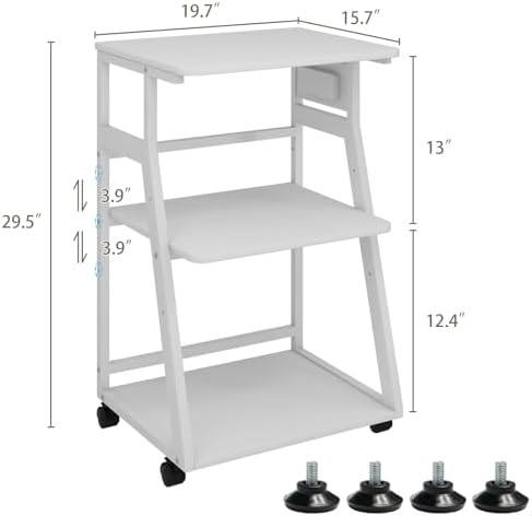 Natwind 3 Tier Printer Stand, 19.7"x15.7", with Charging Station,White - Image 2