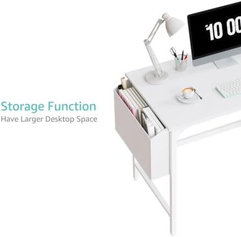 Lufeiya White Small Desk with Drawers - 40 Inch Computer Desk for Small Space Home Office, Modern Simple Study Writing Table PC Desks - Image 7