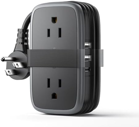 Travel Power Strip with USB Ports, NTONPOWER 4ft Flat Plug Wrapped Around Short Extension Cord with 4 Outlets 3 USB Ports, Compact for Cruise Travel Essential Hotel Home Office, Black by NTONPOWER