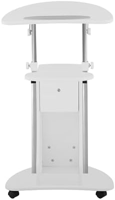 Techni Mobili Adjustable Height Rolling Laptop Cart with Storage, White - Image 6
