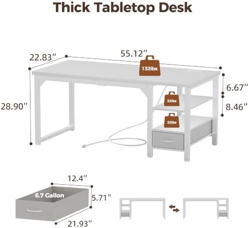 Mericonia 54" Computer Desk with Drawer, 1.2" Thick Reversible Office Desk - Image 3