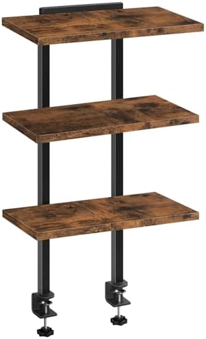 MAHANCRIS Clamp On Desk Organizer, 3-Tier Desktop Bookshelf, Adjustable Desk Storage Shelf, Metal Frame, for Office, Study and Game Room, Rustic Brown DSHR3601 by MAHANCRIS
