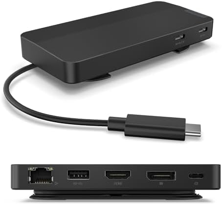 Lenovo USB-C Dual Display Travel Dock - 7 Ports, Integrated Cable, Universal Compatibility, Two displays at 4K - Black by Unknown