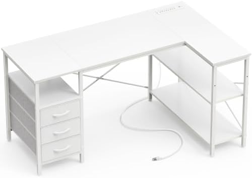 Huuger L Shaped Office Desk with Power Outlets & 3 Drawers by Huuger