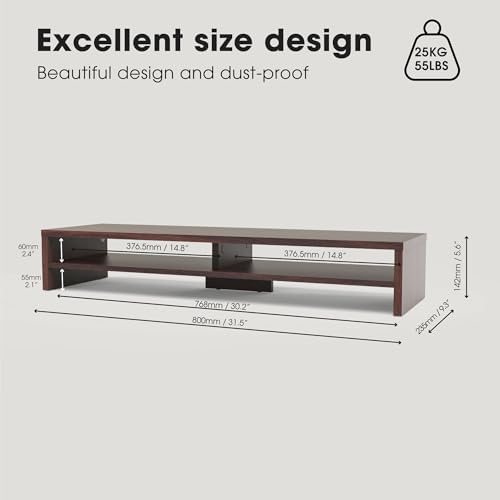 Fenge 31.5 Inch Dual Monitor Stand Riser for Desk, Brown - Image 4