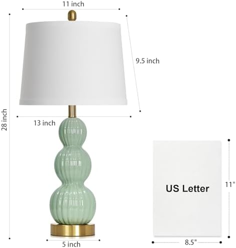 28" Sage Green Table Lamps Set of 2 for Living Room, Modern Ceramic Bedside Lamps for Bedroom, Ribbed Gourd Table Lamps for Nightstand (2 LED Bulbs Included) - Image 7
