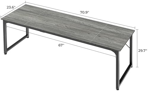 Huuger Computer Desk, 70 Inch Office Desk, Gaming Desk with Storage, Writing Desk Work Desk for Home Office, Study, Long Simple Desk, Large Legroom, Metal Frame, Grey - Image 3