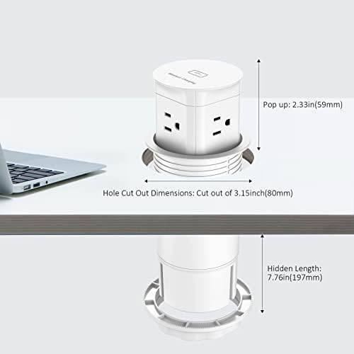 Jgstkcity Pop Up Outlet with 15W Wireless Charger,4 Outlets 15A, Splash Resistant,3 inch Desk Hole Power Grommet,Space Saver Outlet for Kitchen Countertop,Office Conference Table,ETL Listed - Image 6