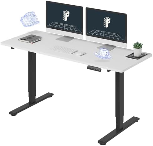 FLEXISPOT E6 3-Stage Dual Motor 60 x 24 Electric Standing Desk Sit Stand Up Desk, Holds 220 lbs, Adjustable Height w/Memory Presets, One-Piece White Desktop & Black Frame, Ships in 2 Boxes by Unknown