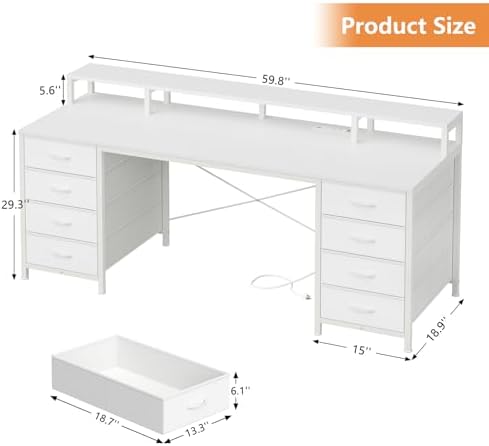 60" Computer Desk with 8 Drawers & Monitor Stand for Home Office, Bedroom - Image 2