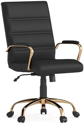 Flash Furniture Mid-Back Black LeatherSoft Executive Swivel Office Chair with Gold Frame and Arms by FlashFurniture