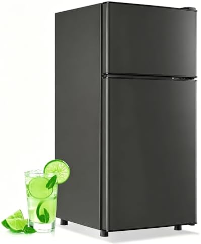 DEMULLER 45L Personal Double‑Door Mini Fridge With Freezer, Dark Gray by DEMULLER