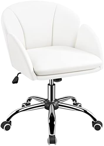 Yaheetech White Petal Faux Leather Makeup Vanity Desk Chair, Swivel Wheels by Yaheetech