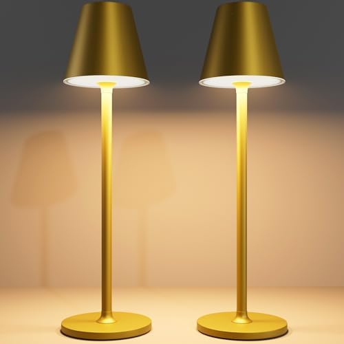 Timjorman 2-Pack Cordless Table Lamps - 5000mAh Rechargeable Battery Operated Desk Lamp, 3-Level Dimmable LED Night Light for Bedroom, Dining, Restaurant - Metal Design (Bronze 2PACK) by Timjorman