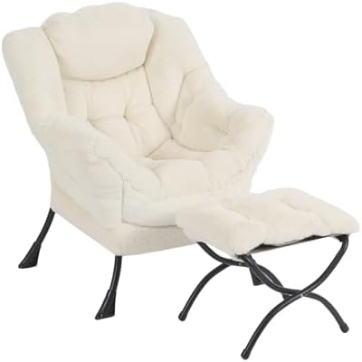 Furlide Lazy Chair with Ottoman, Comfy Plush Reading Chair for Bedroom，Beige by Furlide