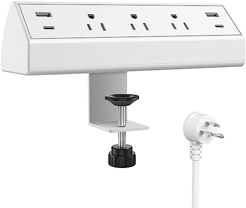 Jgstkcity Desk Clamp Power Strip,40W Total Fast Charging Station,2 PD 20W USB C Ports,Desk Edge Mount Surge Protector for Home, Office,3 Outlets,Fit 1.96" Tabletop Edge,ETL Listed,White by Jgstkcity