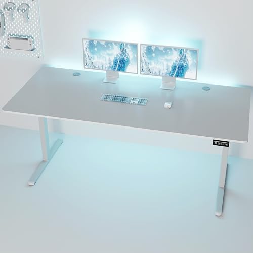 Shintenchi Standing Desk, 71x31 Inch Height Adjustable Electric Sit Stand up Desk, Ergonomic Rising Computer Table, Modern Lift Gaming Desk Workstation for Home Office, White by Shintenchi%7CFurnitureMadeforRealLife