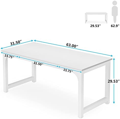 Tribesigns 63”Executive Desk, Large Office Computer Desk with Thicken Frame, Modern Simple Workstation Business Furniture for Home Office, White - Image 2