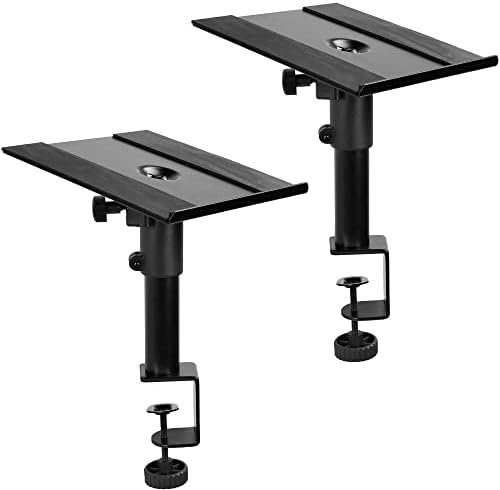 VIVO Clamp-on Speaker Stand Desk Mount Set, 10 x 9 inch Trays, Height Adjustment and Tilt, Universal Audio Holders for Computer and Bookshelf Speakers, Elevated Sound, 2 Pack, Black, MOUNT-SP01CB by VIVO